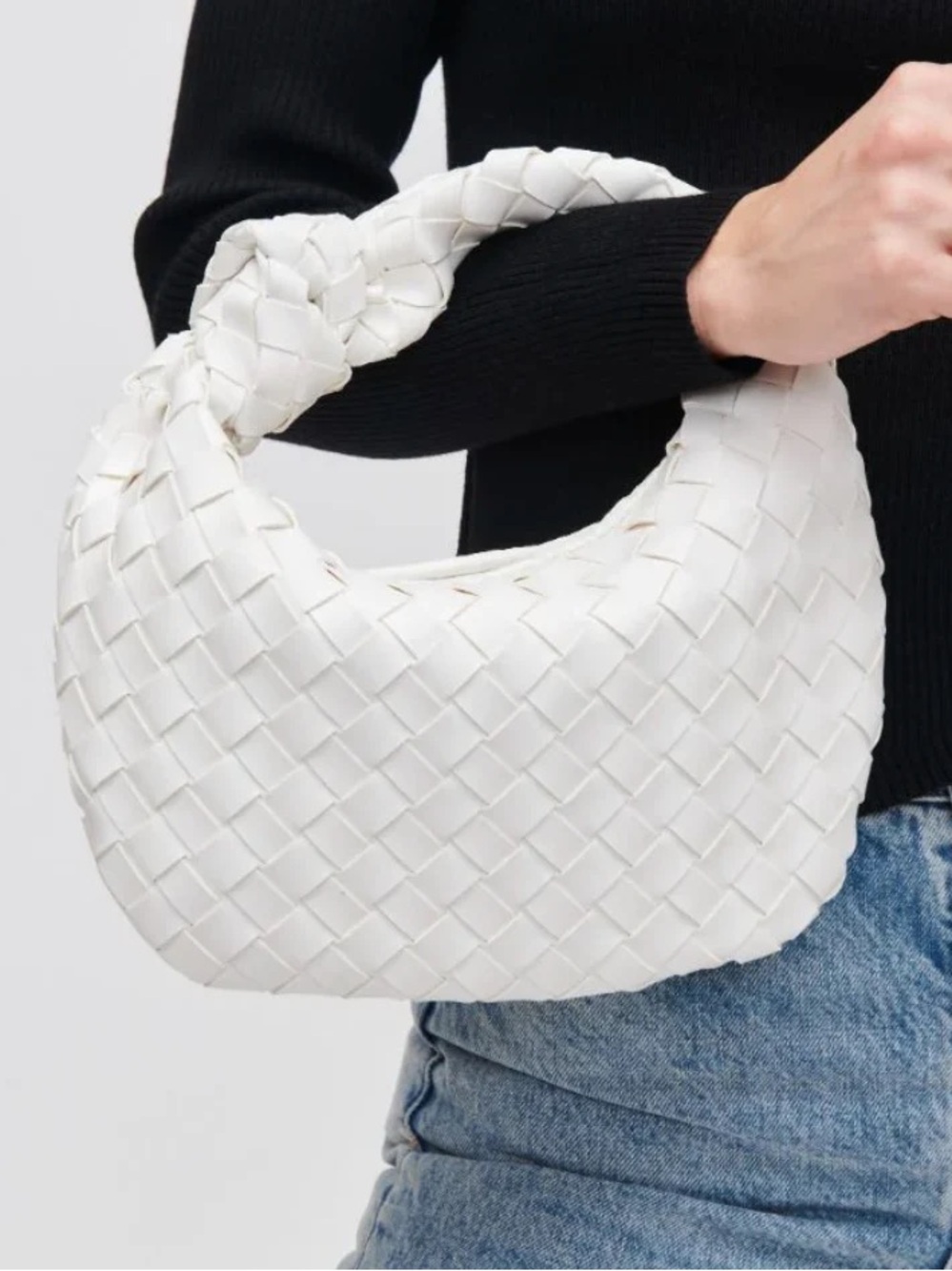 White Woven Hobo Bag - Classic Braided Handle